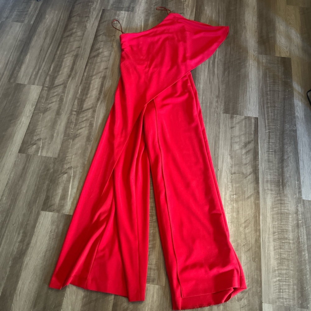 Adrianna Papell Red One-Shoulder Wide-Leg Jumpsuit